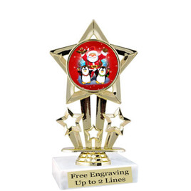  Santa and Penguins theme  trophy with choice of base.  6" tall  - f767