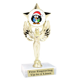  Penguin  theme  trophy with choice of base.  6" tall  -mf1080