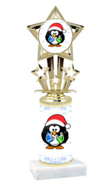 Penguin theme  trophy with choice of trophy height  with matching insert.  (767