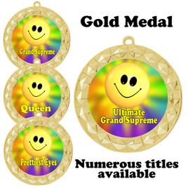 Pageant Medal with Title Specific insert.  Numerous titles available.  (935G-smiley