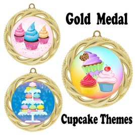 Cupcake theme medal.  Includes free engraving and neck ribbon.  (cupcake-938g