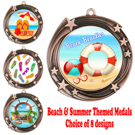 Summer - Beach theme medal.  Bronze medal finish.  Choice of 8 designs.  Includes free engraving and neck ribbon