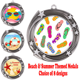 Summer - Beach theme medal.  Silver medal finish.  Choice of 8 designs.  Includes free engraving and neck ribbon  (930silver