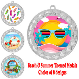 Summer - Beach theme medal.  Silver medal finish.  Choice of 8 designs.  Includes free engraving and neck ribbon  (935silver