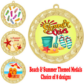 Summer - Beach theme medal.  Gold medal finish.  Choice of 8 designs.  Includes free engraving and neck ribbon  (935gold