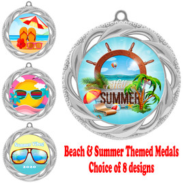 Summer - Beach theme medal.  Silver medal finish.  Choice of 8 designs.  Includes free engraving and neck ribbon  (938silver