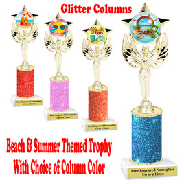 Summer - Beach theme trophy.  Glitter Column with choice of trophy height, column color and base. (7517