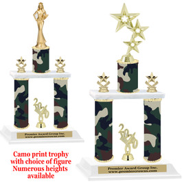 Camo Print 2-Column trophy with choice of trophy height and numerous figures available.  002