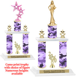 Camo Print 2-Column trophy with choice of trophy height and numerous figures available.  005