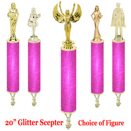 Glitter Scepter!  20" tall with choice of figure.   Hot Pink Glitter