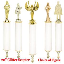 Glitter Scepter!  20" tall with choice of figure.  White  Glitter