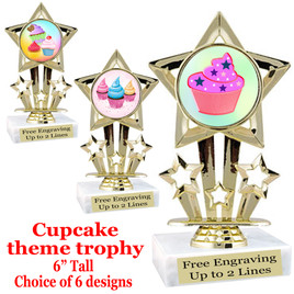 Cupcake themed trophy.  6" tall with choice of cupcake artwork.  Includes free engraved trophy plate   (767