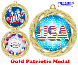 Patriotic Medal with choice of artwork. Gold  2 3/4" medal includes free neck ribbon - 938G