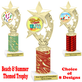 Summer - Beach theme trophy.  Choice of trophy height, column color and base. (h208