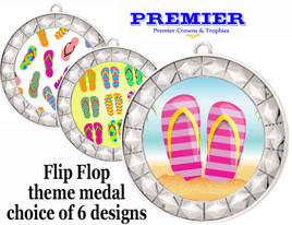 Flip Flop theme medal.  Silver medal finish.  Choice of 6 designs. Includes free engraving and neck ribbon  (935s