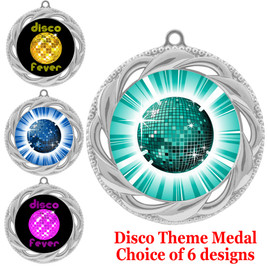 Disco theme medal.  Choice of 6 designs.  Includes free engraving and neck ribbon.  (disco - 938s