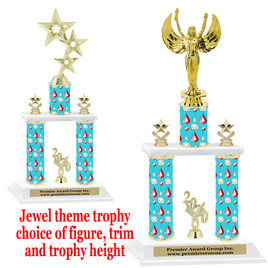 Jewel theme 2-Column trophy.  Numerous trophy heights and figures available  (002