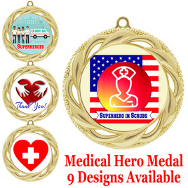 Medical hero theme medal.  Choice of 9 designs.  Includes free engraving and neck ribbon.  (hero - 938g