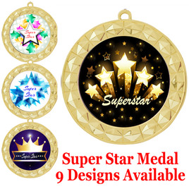 Super Star theme medal.  Choice of 9 designs.  Includes free engraving and neck ribbon.  ( 935g