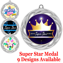 Super Star theme medal.  Choice of 9 designs.  Includes free engraving and neck ribbon.  ( 938s