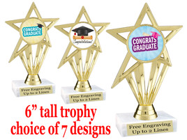 Graduation theme  trophy with choice of art work.   6" tall  ph30