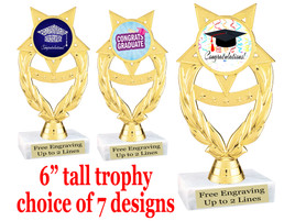 Graduation theme  trophy with choice of art work.   6" tall  ph97