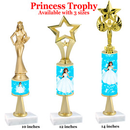  NEW!  Princess theme trophy.  Choice of 3 heights with numerous figures available. (stem 001