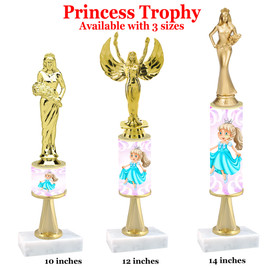 NEW!  Princess theme trophy.  Choice of 3 heights with numerous figures available. (stem 002