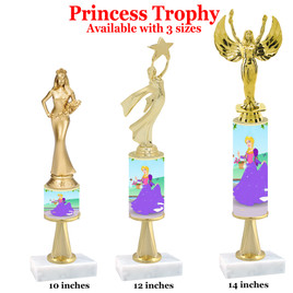 NEW!  Princess theme trophy.  Choice of 3 heights with numerous figures available. (stem 003