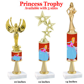 NEW!  Princess theme trophy.  Choice of 3 heights with numerous figures available. (stem 004