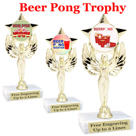 BEER PONG  trophy.  6"tall with choice of insert design.  Great award for your Beer Pong games and  Family Game Nights! 7517