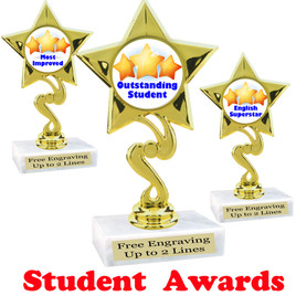 Student awards  trophy. 6" tall.  9 Designs available. (80106