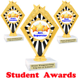 Student awards  trophy. 6" tall.  9 Designs available. (92656