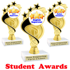 Student awards  trophy. 6" tall.  9 Designs available. (ph106