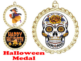 Halloween theme medal.  Choice of art work.  Includes free engraving and neck ribbon - m70g