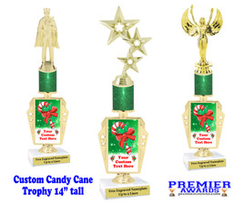 Custom Candy Cane Trophy.  Great trophy for those Holiday Events, Pageants, Contests and more!   14" tall - r450-3