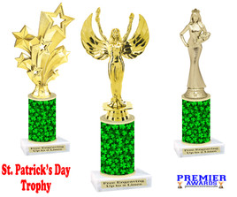  St. Patrick's Day Trophy.   Great award for your pageants, events, competitions, parties and more.  Clover Column 1