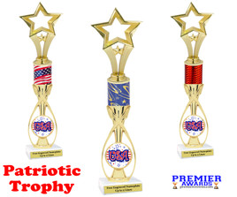 Patriotic theme trophy.  14" tall Great trophy for all of your patriotic themed events!  (90506