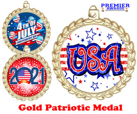 Patriotic Medal with choice of artwork.  Gold  2 3/4" medal includes free neck ribbon.  M70 G