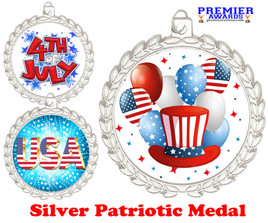  Patriotic Medal with choice of artwork.  Silver  2 3/4" medal includes free neck ribbon.  M70 s