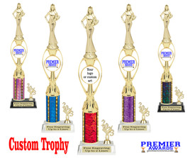 Custom trophy.  Add you logo or custom art work for a unique award.  Trophy heights starts at 14" tall