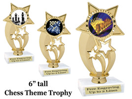 6" tall chess theme trophy.  Great for competitions, game nights or your favorite player