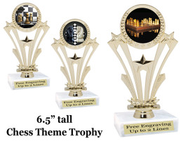 6.5" tall chess theme trophy.  Great for competitions, game nights or your favorite player