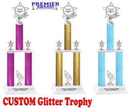 Glitter column trophy with silver custom insert holder and trim.  Comes as shown with choice of height 5043s