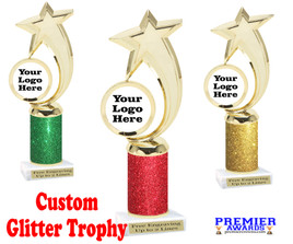 Custom glitter trophy.  Add your logo or art work for a unique award!  Numerous glitter colors and heights available -6061g