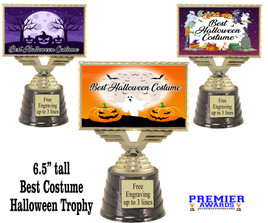 6.5" tall  Halloween Costume trophy.  Choice of art work.  9 designs available.  676