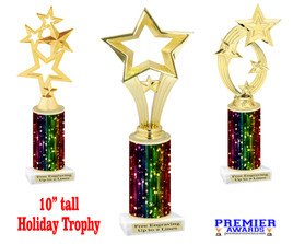 Holiday theme trophy. Choice of figure.  10" tall - Great for all of your holiday events and contests. 1