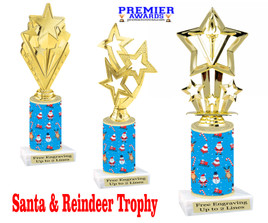 Holiday theme trophy. Choice of figure.  10" tall - Great for all of your holiday events and contests.  sub 5