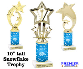 Snowflake theme trophy. Choice of figure.  10" tall - Great for all of your holiday events and contests.  sub 12