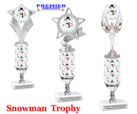 Snowman theme trophy. Choice of figure.  12" tall - Great for all of your holiday events and contests. silver stem 2